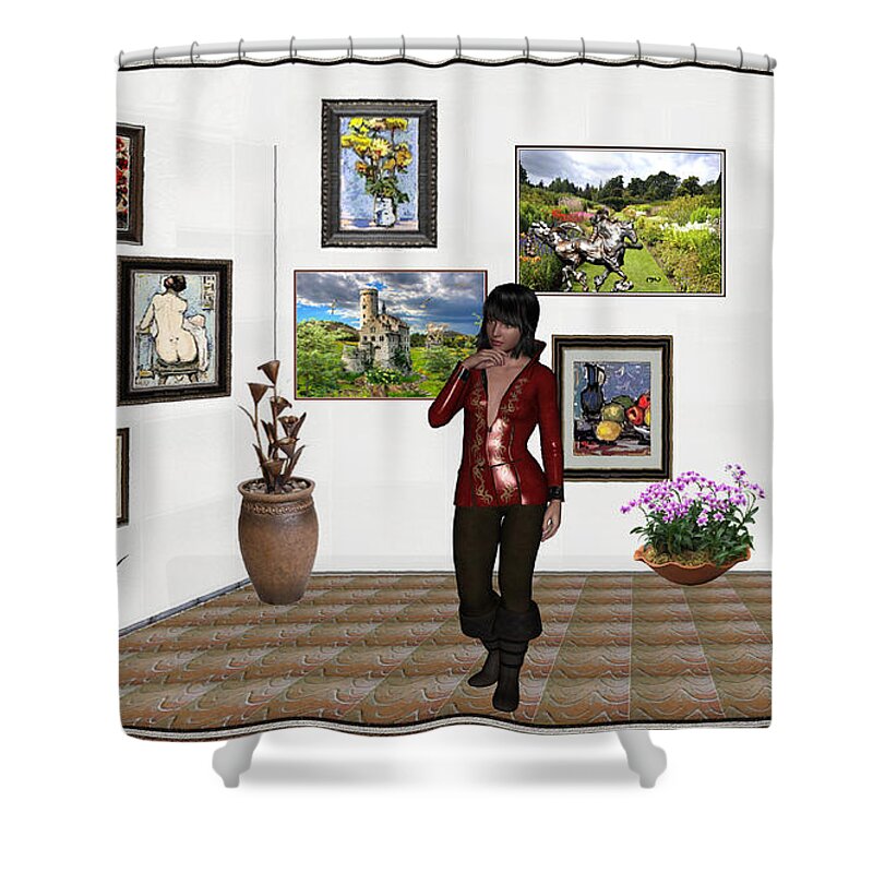 Modern Painting Shower Curtain featuring the mixed media Digital Exhibition _posing Girl 221 by Pemaro