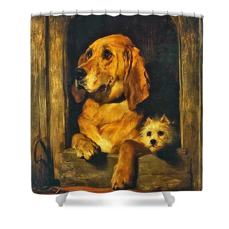 Sir Edwin Henry Landseer - Dignity And Impudence 1839 Shower Curtain featuring the painting Dignity and Impudence by MotionAge Designs