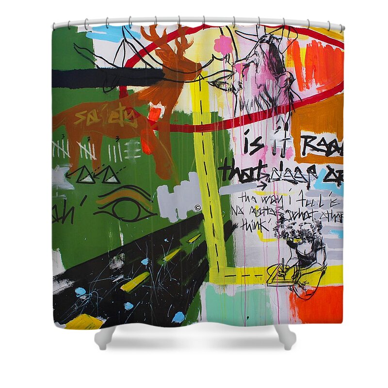 Abstract Shower Curtain featuring the mixed media Direction by Aort Reed