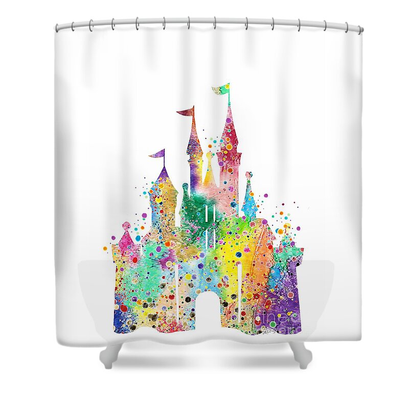 Disney Castle Shower Curtain featuring the digital art Disney Castle Watercolor Print by White Lotus