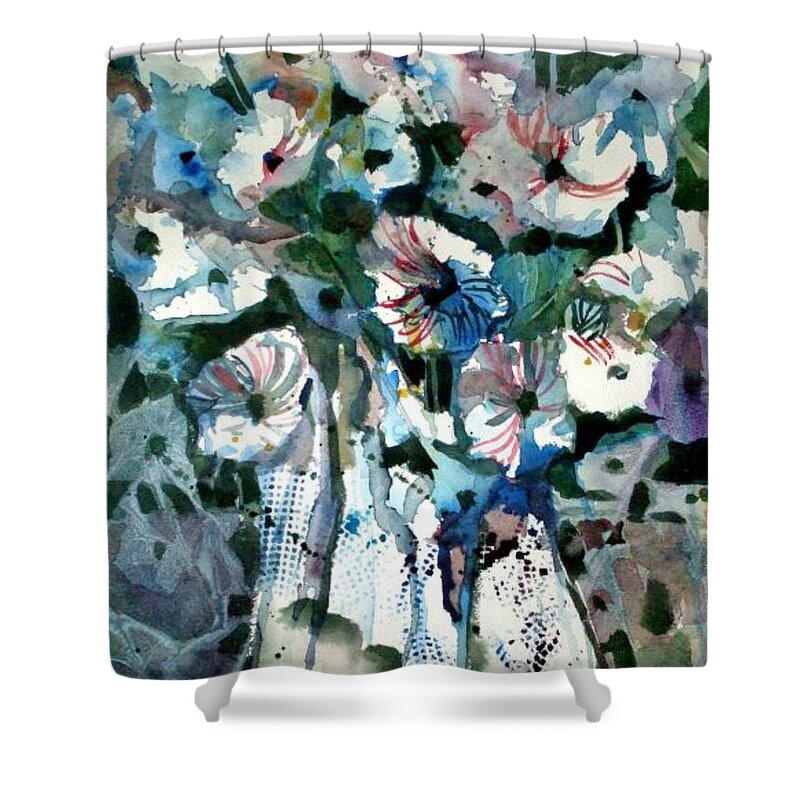 Petunias Shower Curtain featuring the painting Disney Petunias by Mindy Newman