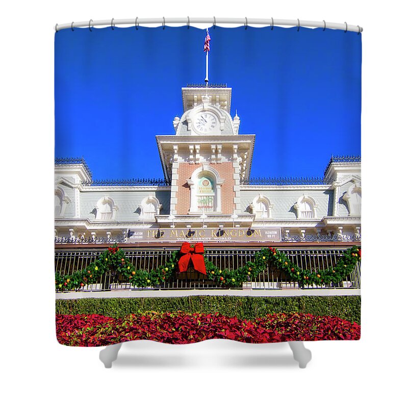 Magic Kingdom Shower Curtain featuring the photograph Disney Railroad Station by Mark Andrew Thomas