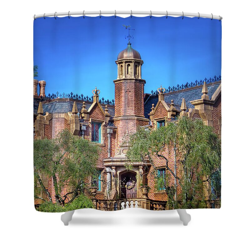 Magic Kingdom Shower Curtain featuring the photograph Disney World Haunted Mansion by Mark Andrew Thomas