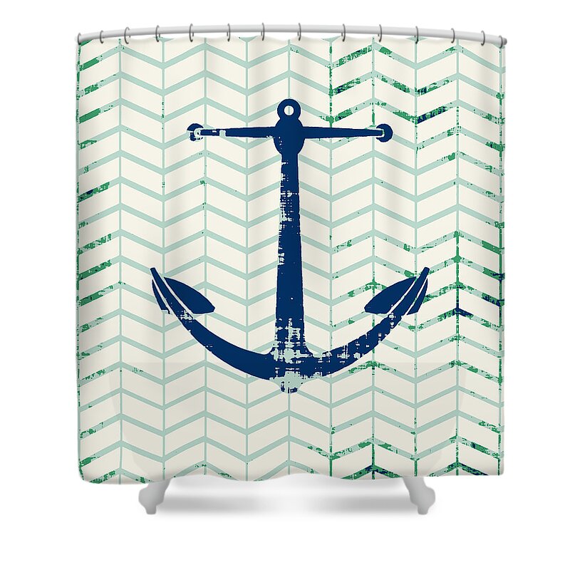 Brandi Fitzgerald Shower Curtain featuring the digital art Distressed Navy Anchor v2 by Brandi Fitzgerald