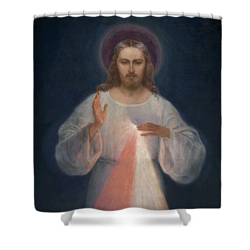 Eugene Kazimierowski Shower Curtain featuring the painting Divine Mercy by Eugene Kazimierowski