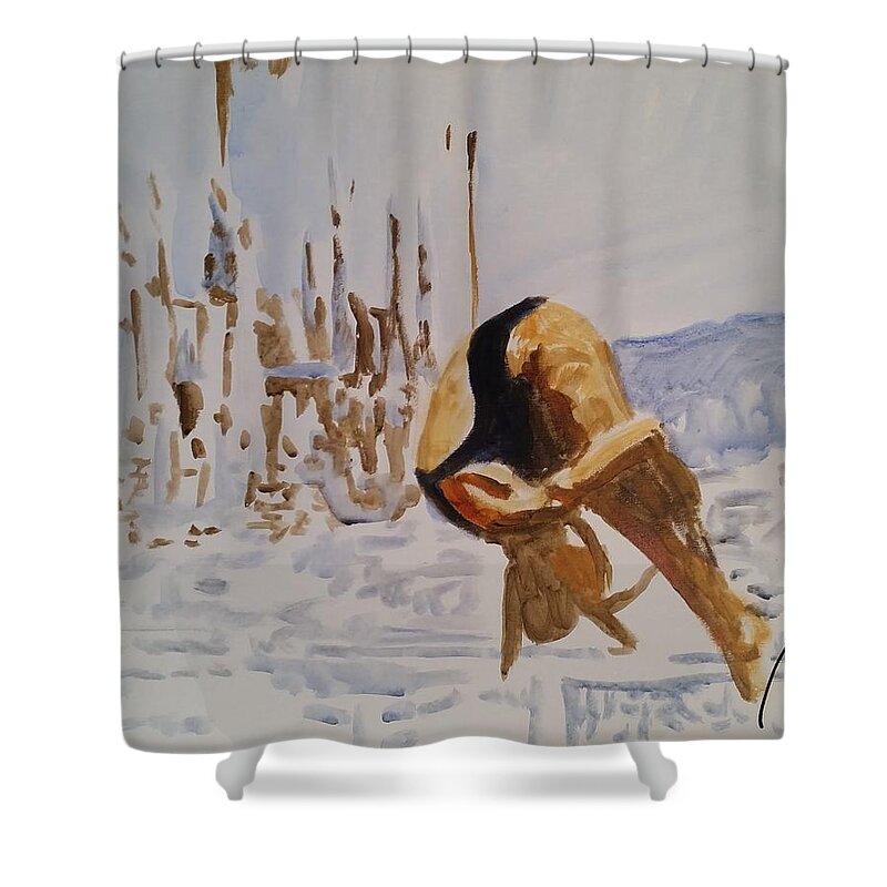 Platform Shower Curtain featuring the painting Diving I by Bachmors Artist