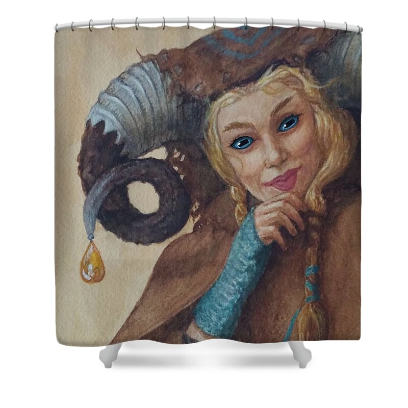 Horned Woman Shower Curtain featuring the painting Djin by Judy Riggenbach