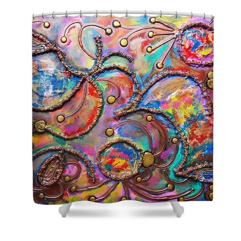 Abstract Paintings Shower Curtain featuring the painting D.N.A. of the Universe-3D by Gina Nicolae Johnson