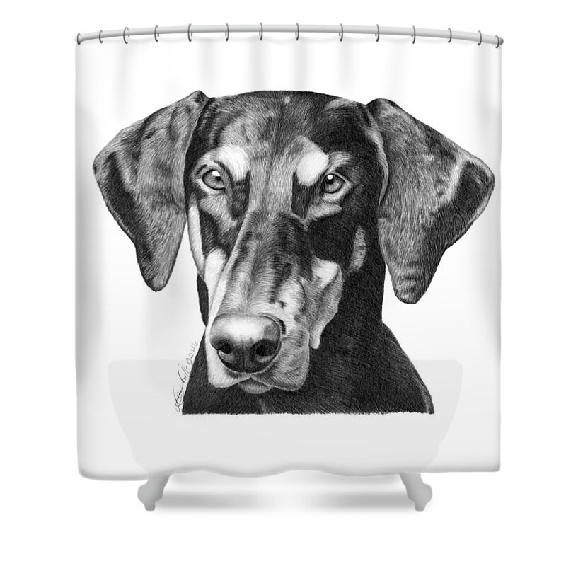 Drawing Shower Curtain featuring the drawing Doberman by Abbey Noelle