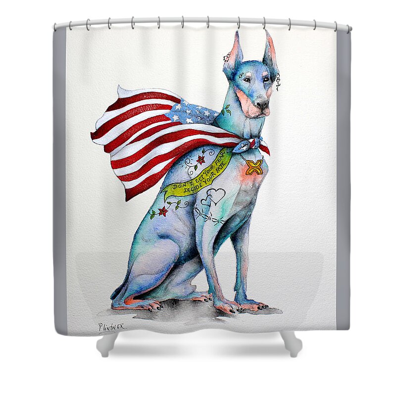 Doberman Pinscher Art Shower Curtain featuring the painting Doberman Napolean by Patricia Lintner