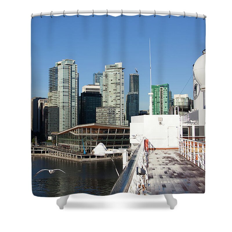 Cruise Shower Curtain featuring the photograph Docking In Vancouver by Ramunas Bruzas