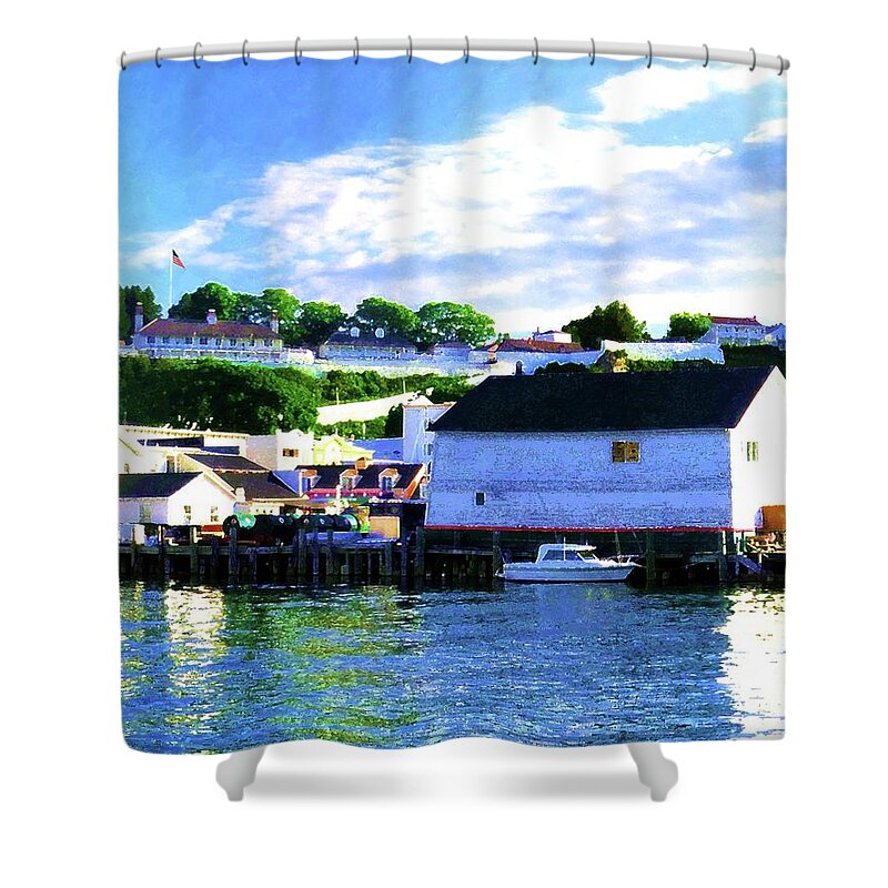 Traditional Art Shower Curtain featuring the painting Dockside by Desiree Paquette