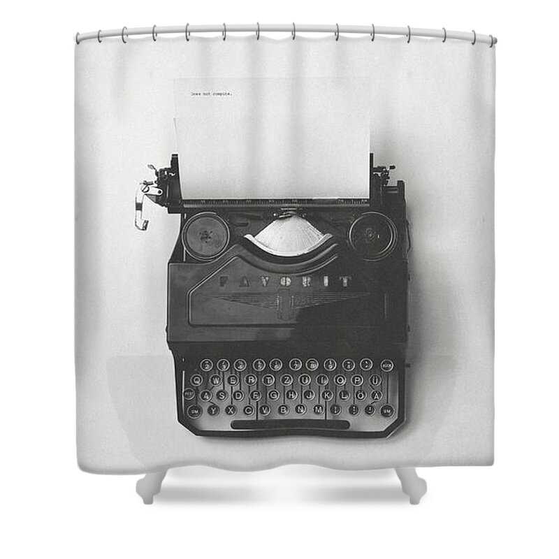 Adler Favorit Typewriter Shower Curtain featuring the photograph Does Not Compute. by Susan Maxwell Schmidt