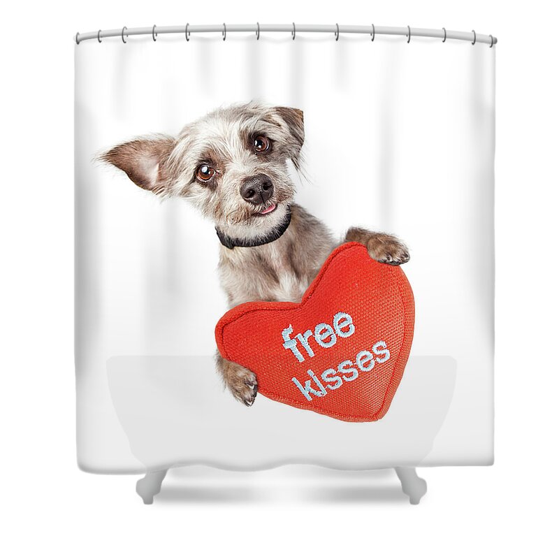 Dog Shower Curtain featuring the photograph Dog Free Valentines Day Kisses by Good Focused