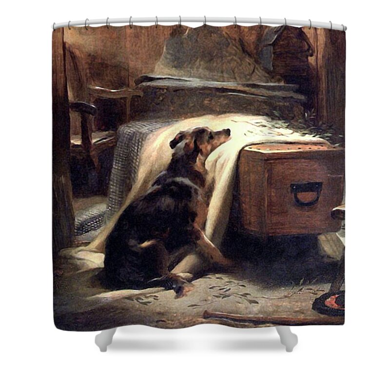 Dog Shower Curtain featuring the mixed media Dog Old Shepherds Chief Mourner by Edwin Landseer
