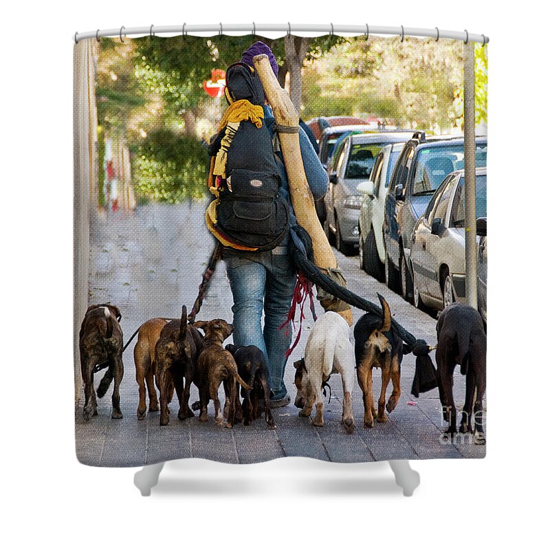 Backpack Shower Curtain featuring the photograph Dog Walker by Juli Scalzi
