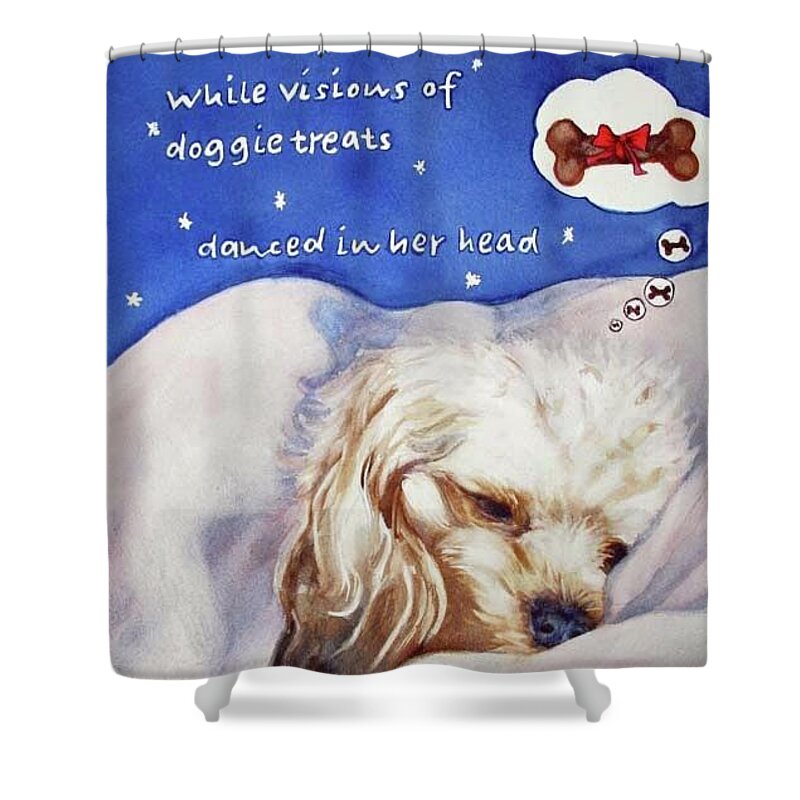Dogs Shower Curtain featuring the painting Doggie Dreams by Diane Fujimoto