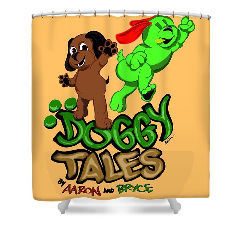 Children Shower Curtain featuring the digital art Doggie Tales by Demitrius Motion Bullock