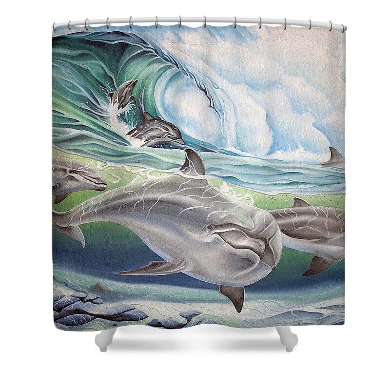 Dolphins Shower Curtain featuring the painting Dolphin 2 by William Love