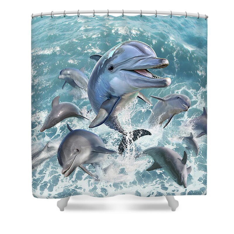 Dolphin Shower Curtain featuring the digital art Dolphin Jump by Jerry LoFaro