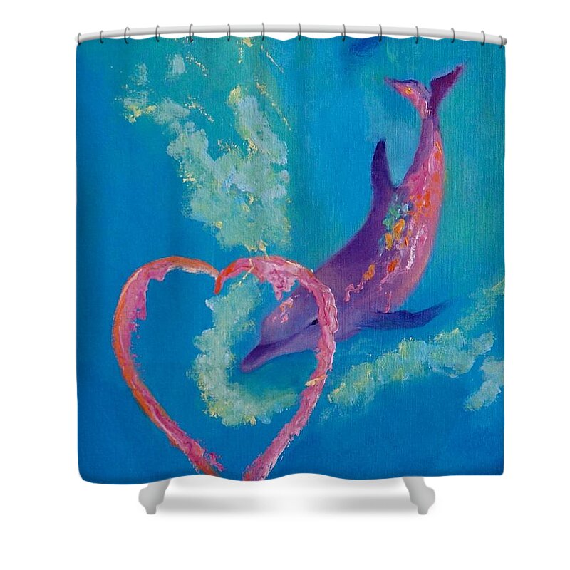 Dolphin Shower Curtain featuring the painting Portal of Love by Nataya Crow