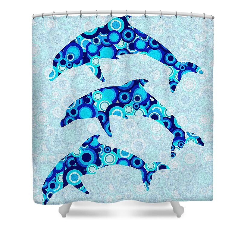 Dolphin Shower Curtain featuring the mixed media Dolphins - Animal Art by Anastasiya Malakhova