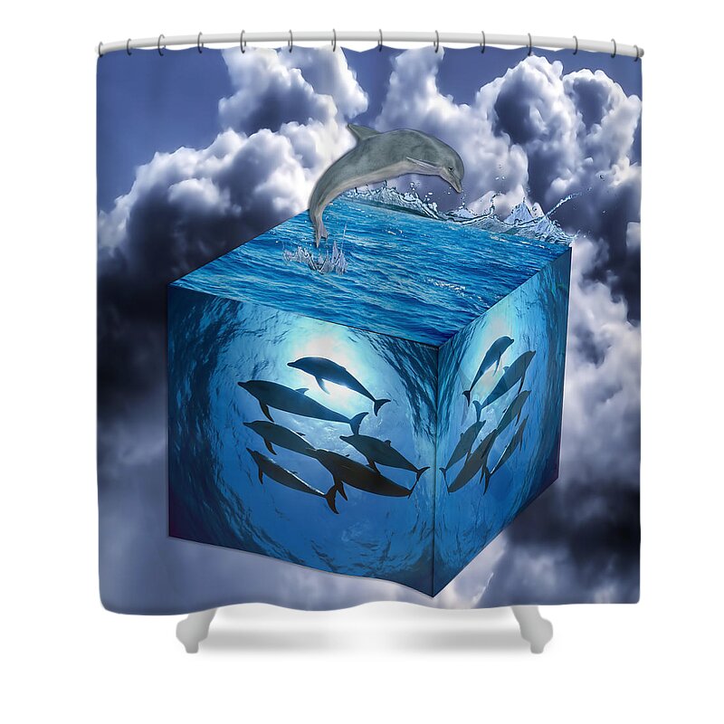 Fantasy Shower Curtain featuring the mixed media Dolphins by Marvin Blaine