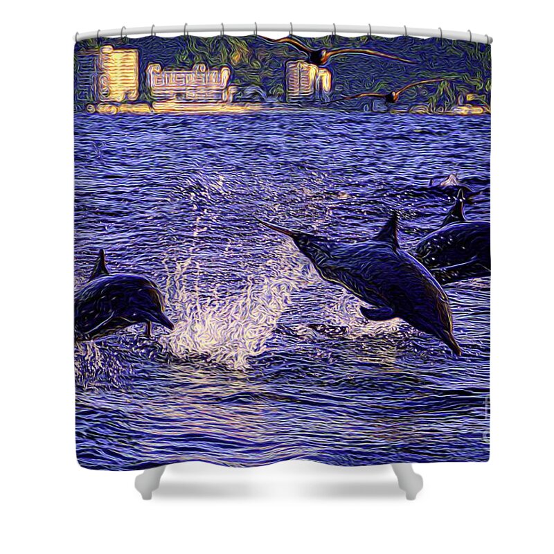 Dolphins Shower Curtain featuring the photograph Dolphins by Patrick Witz
