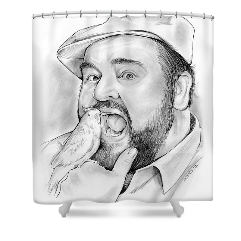 Dom Deluise Shower Curtain featuring the drawing Dom DeLuise by Greg Joens