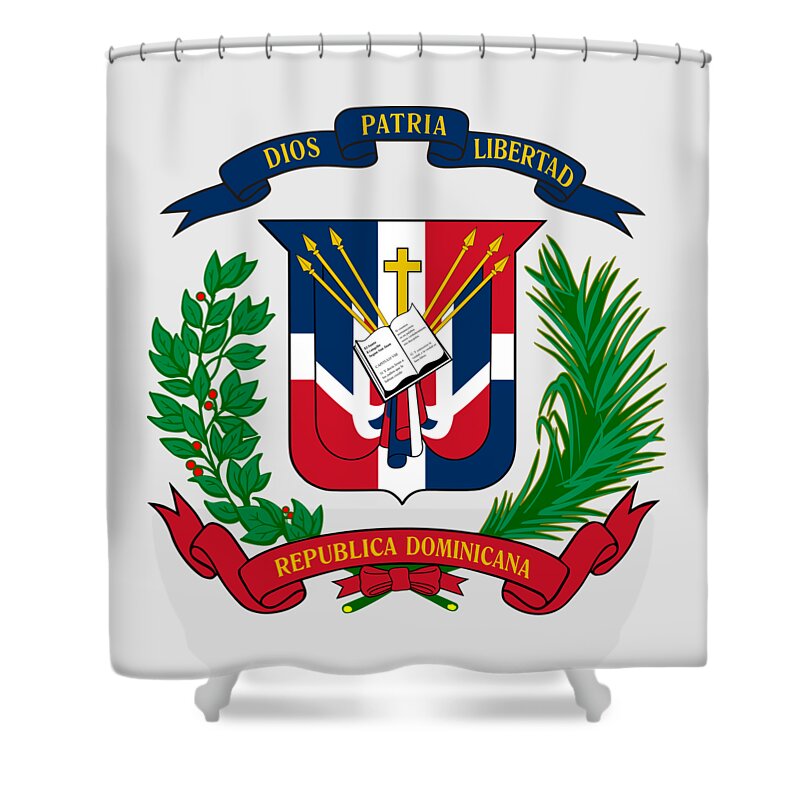 Dominican Republic Shower Curtain featuring the drawing Dominican Republic Coat of Arms by Movie Poster Prints