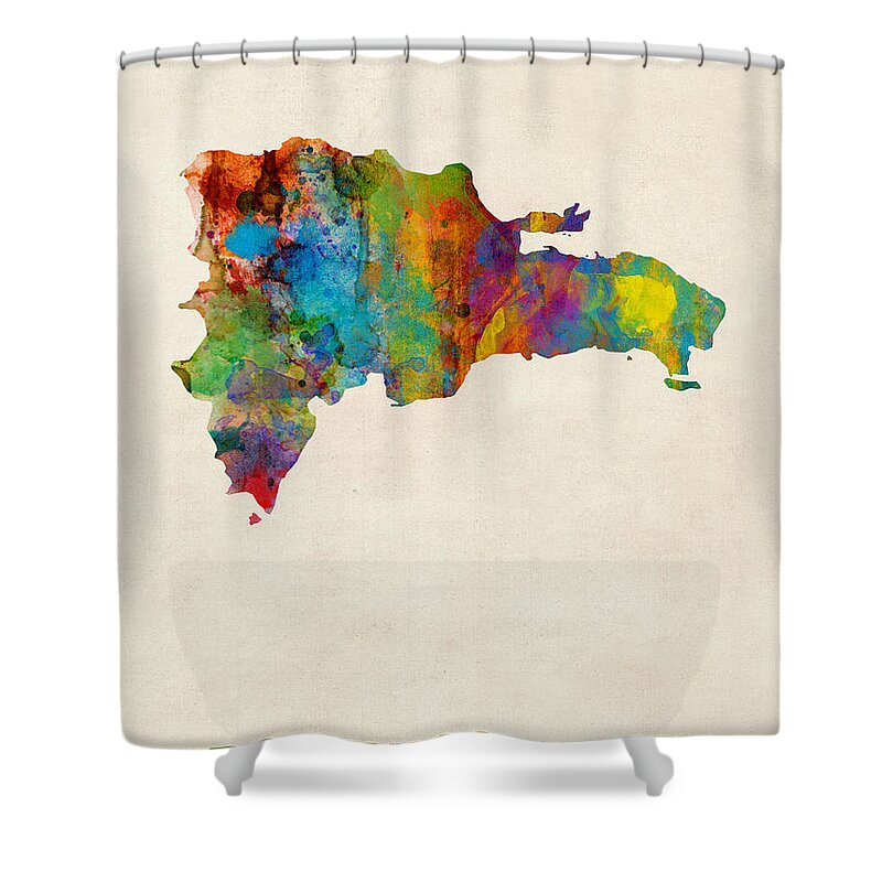 Map Art Shower Curtain featuring the digital art Dominican Republic Watercolor Map by Michael Tompsett