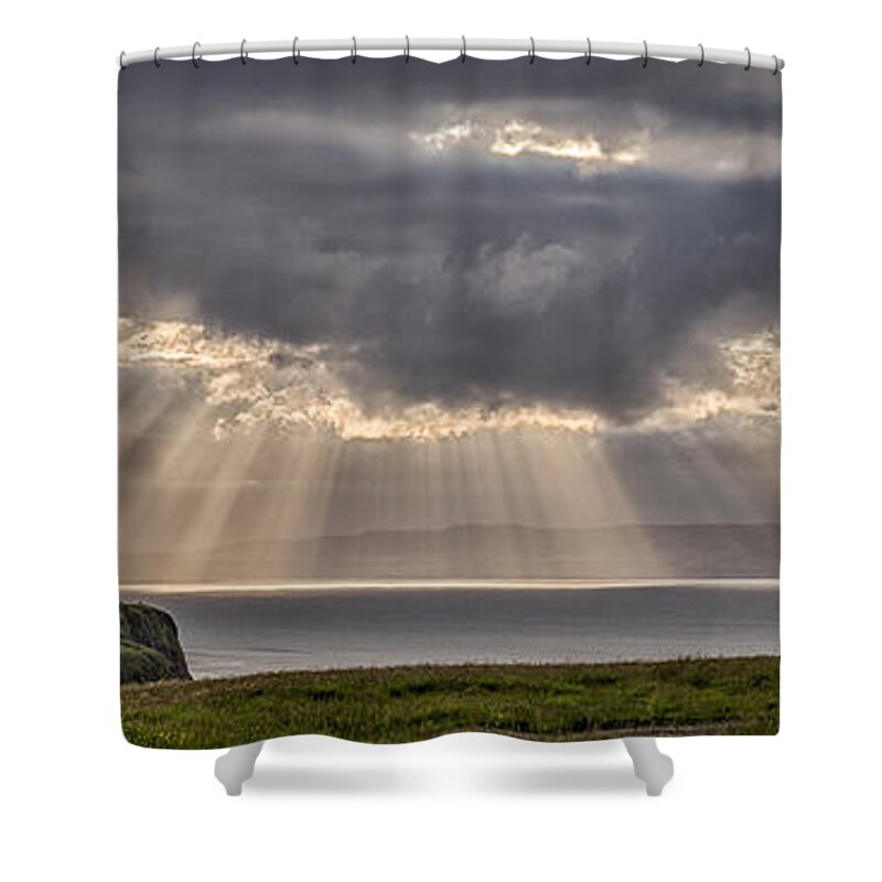 Mussenden Shower Curtain featuring the photograph Donegal Sunburst by Nigel R Bell