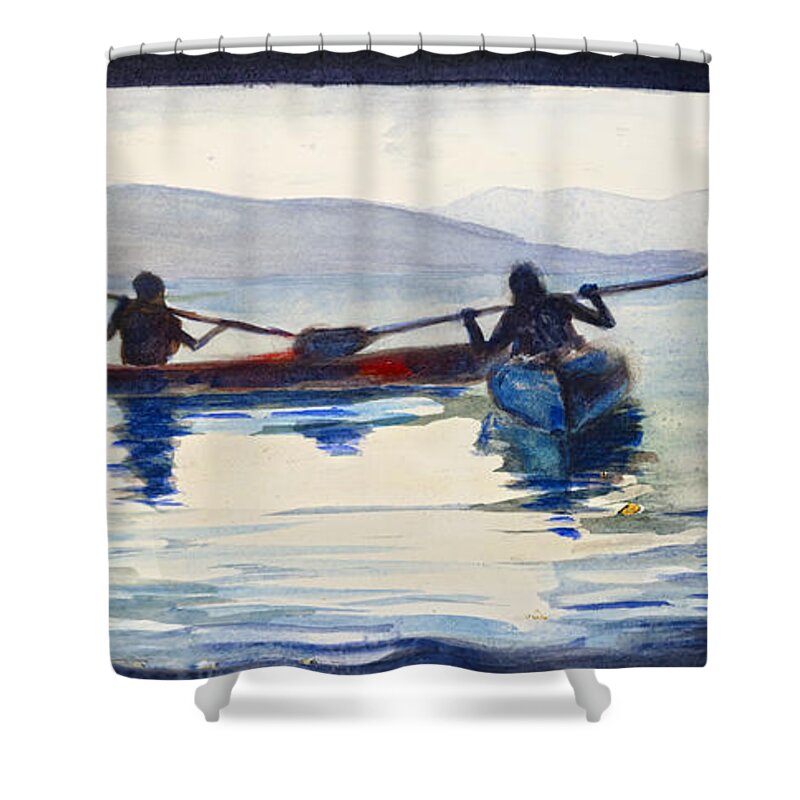 Donner Shower Curtain featuring the painting Donner Lake Kayaks by Rick Mosher