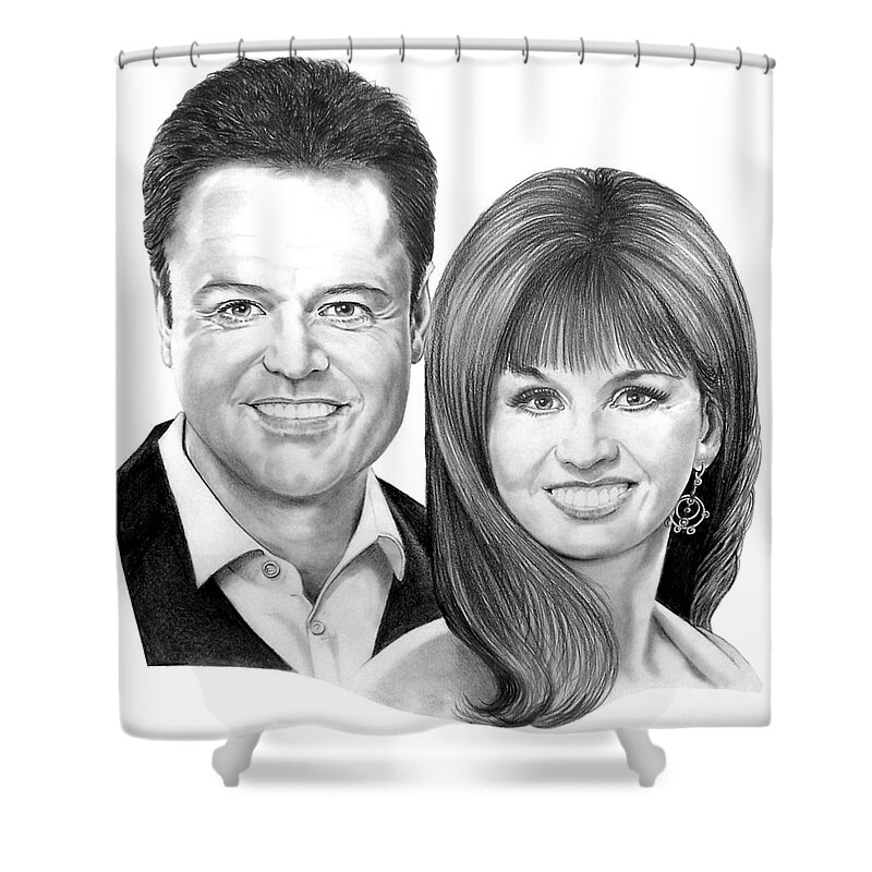 Osmonds Shower Curtain featuring the drawing Donnie and Marie Osmond by Murphy Elliott