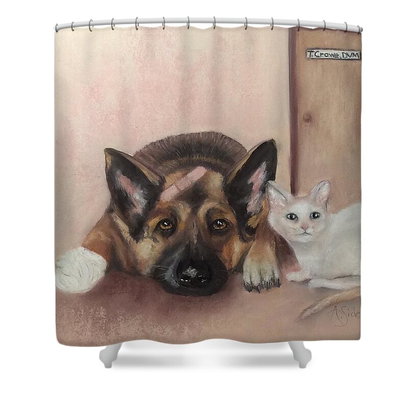 Painting For Veterinary Office Shower Curtain featuring the painting Don't Mess with the Cat by Annamarie Sidella-Felts