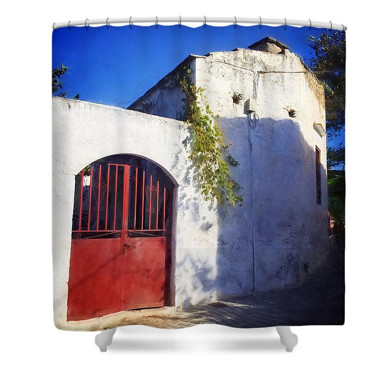 Greece Shower Curtain featuring the photograph Doorway in Crete by HD Connelly
