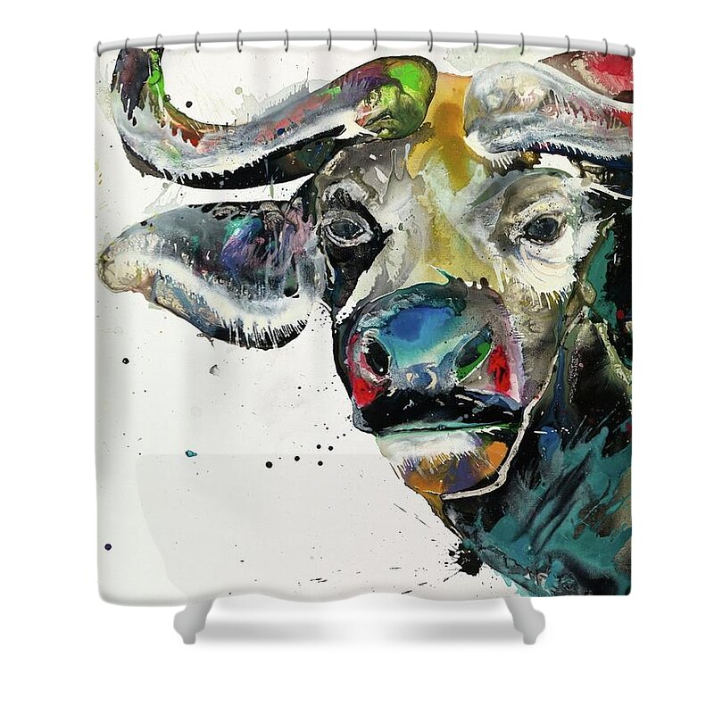 Buffalo Shower Curtain featuring the painting Doppelganger by Kasha Ritter
