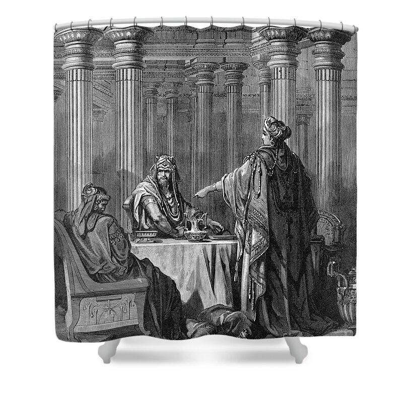 1880 Shower Curtain featuring the drawing Queen Esther #2 by Gustave Dore