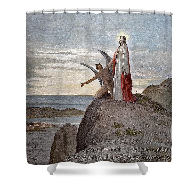 19th Century Shower Curtain featuring the drawing Temptation Of Jesus by Gustave Dore