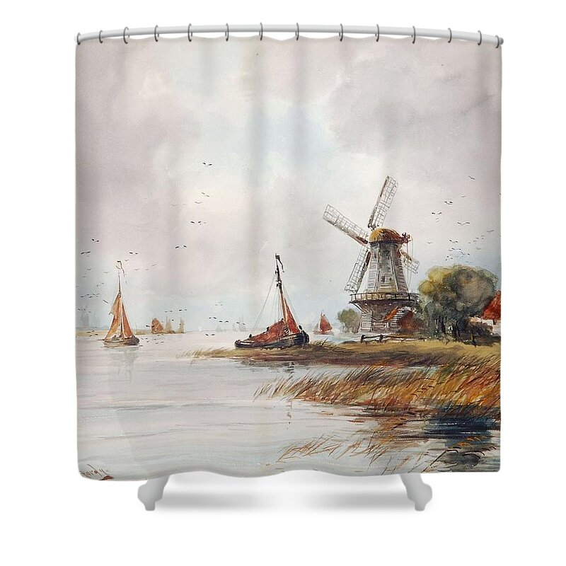 Thomas Bush Hardy (1842-1897) Dordrecht Shower Curtain featuring the painting Dordrecht by MotionAge Designs