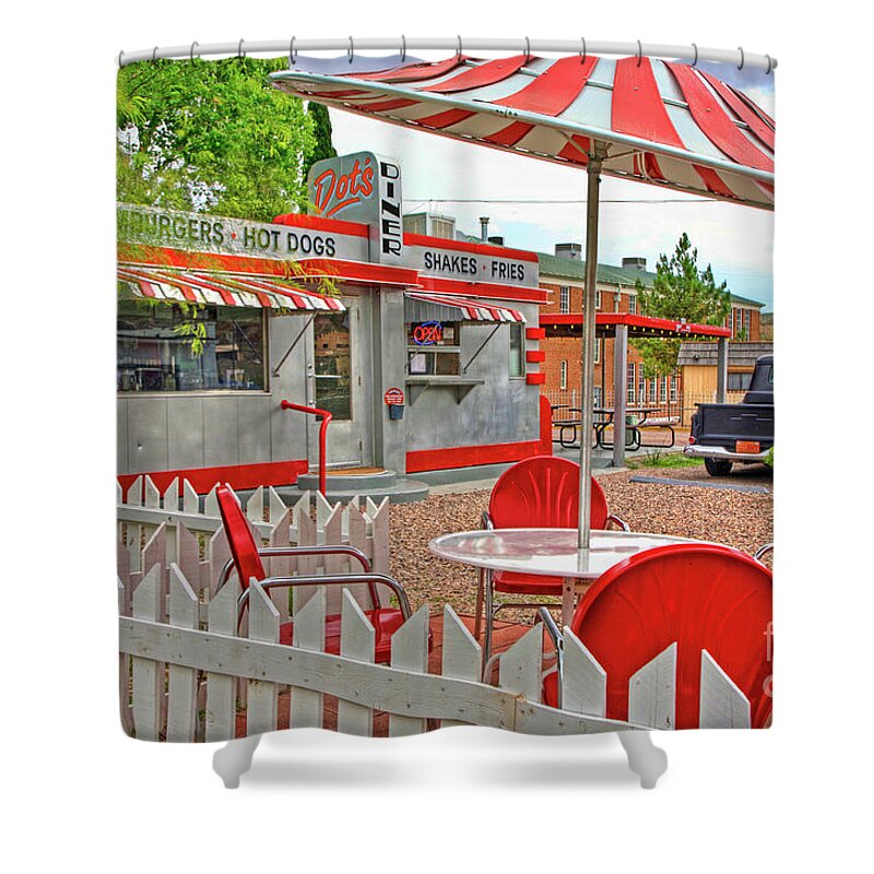Dot's Diner Shower Curtain featuring the photograph Dot's Diner in Bisbee Arizona by Charlene Mitchell