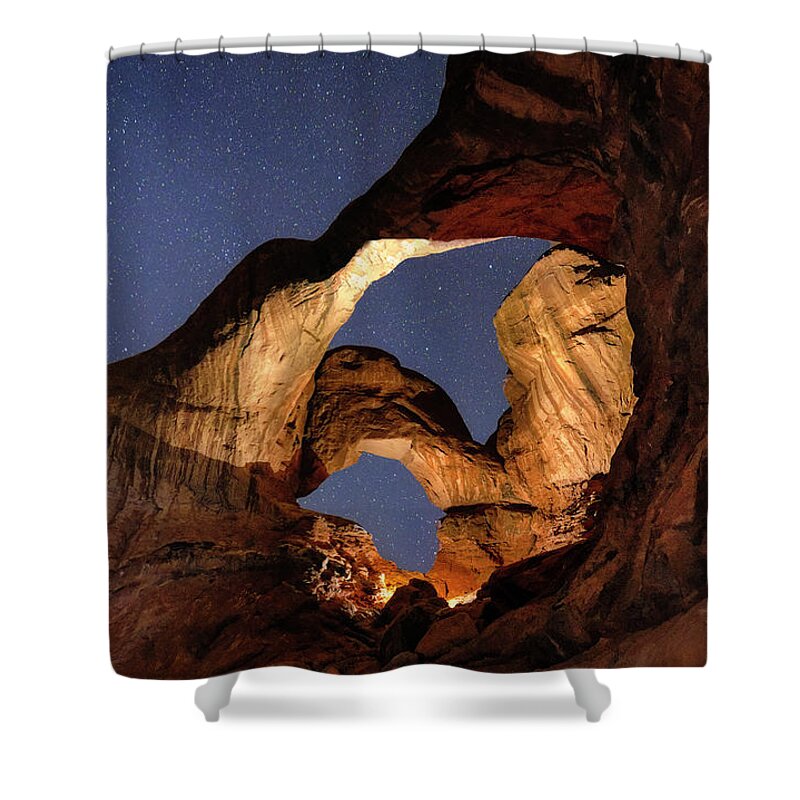 Arches Shower Curtain featuring the photograph Double Arch at Night by Michael Ash