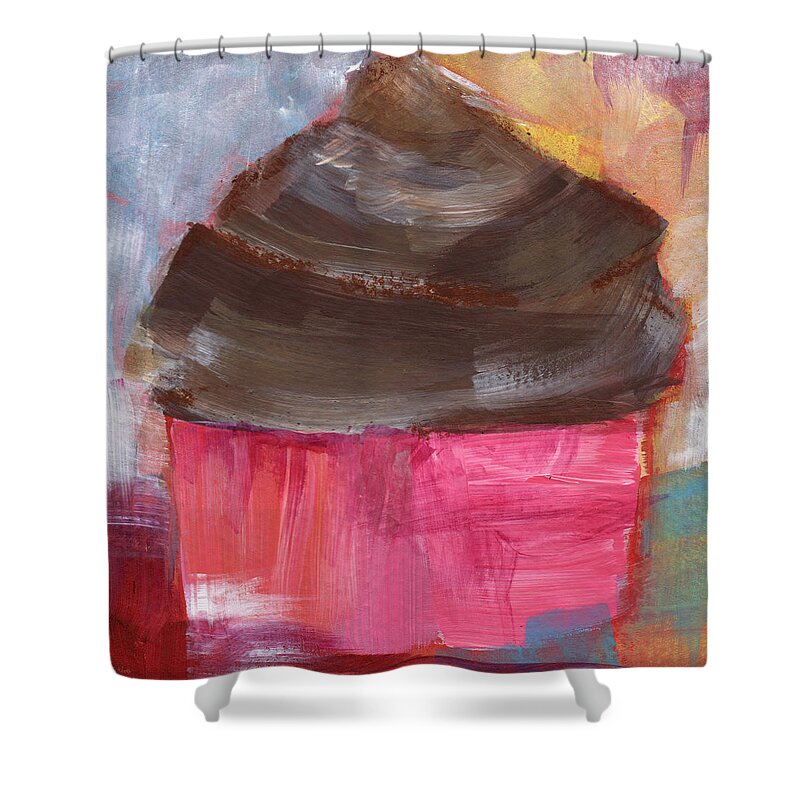 Cupcake Shower Curtain featuring the mixed media Double Chocolate Cupcake- Art by Linda Woods by Linda Woods