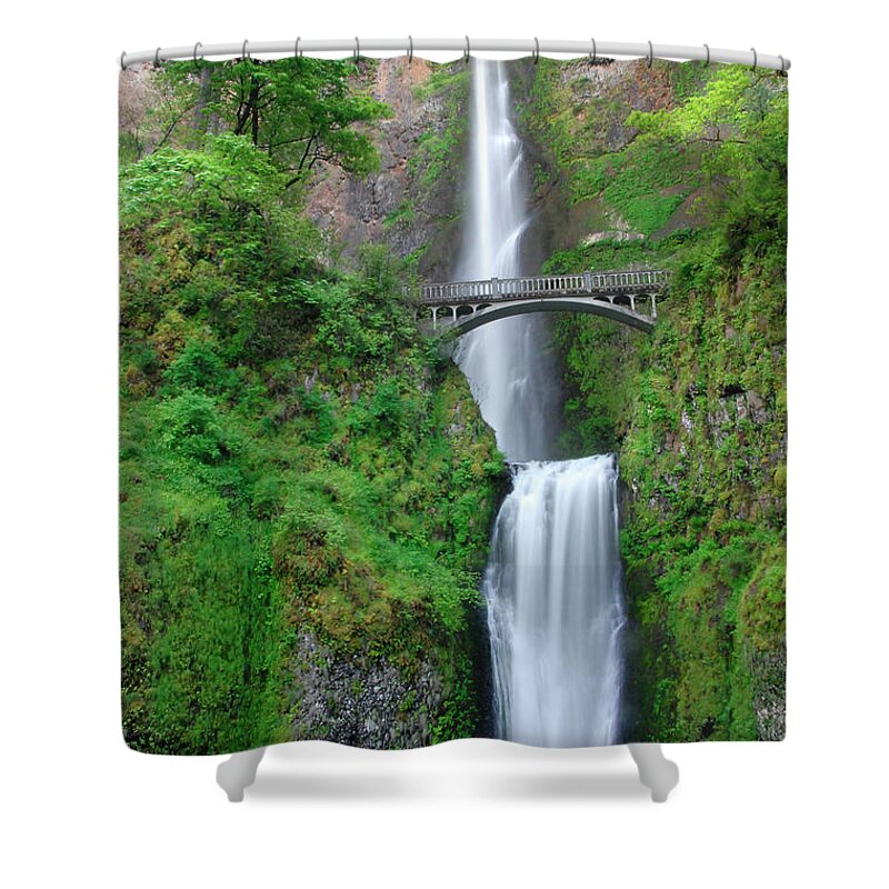 Multnomah Shower Curtain featuring the photograph Double Falls w/Bridge by Ted Keller