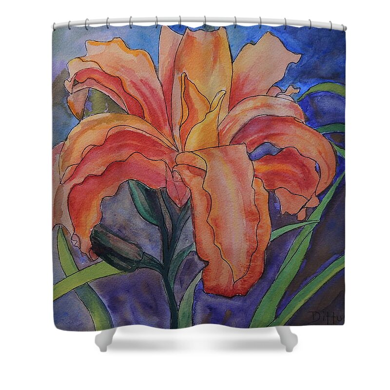 Lily Shower Curtain featuring the painting Double Lily by Chrissey Dittus