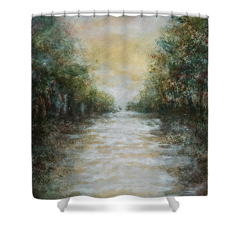 Landscape Shower Curtain featuring the painting Down da Bayou by Francelle Theriot