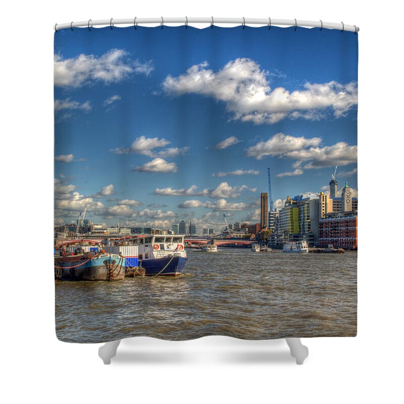 River Thames Shower Curtain featuring the photograph Down river from Embankment by Chris Day