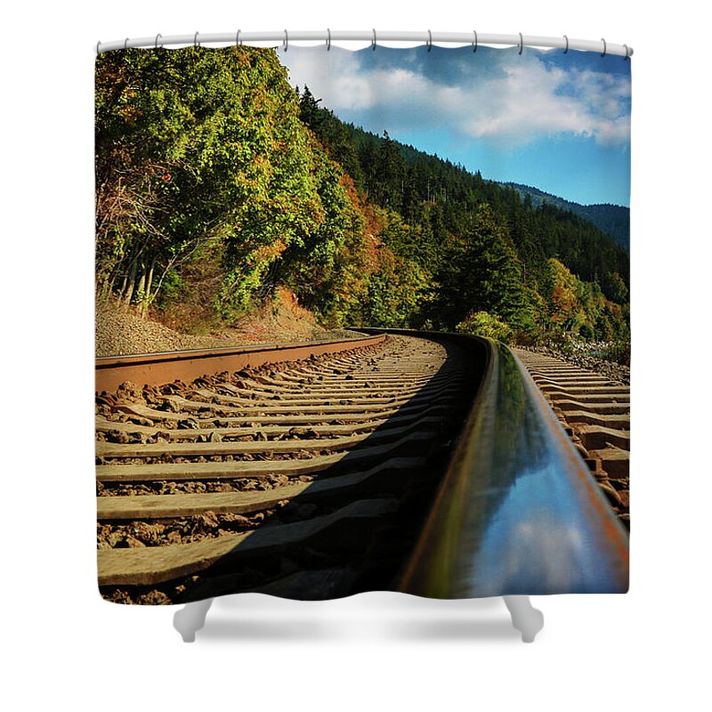 Train Shower Curtain featuring the photograph Down the Chukanut Line by Monte Arnold