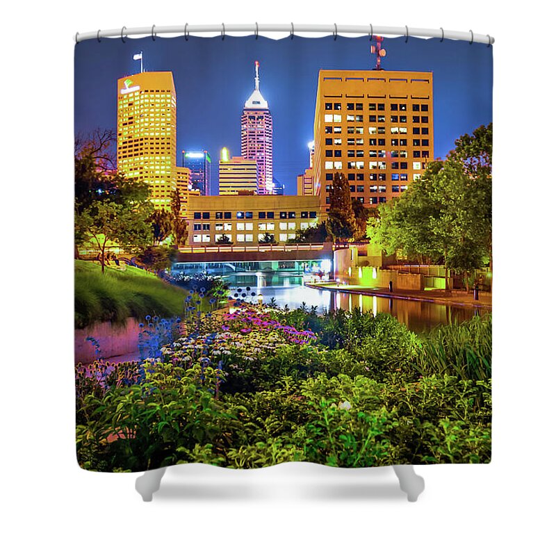 America Shower Curtain featuring the photograph Downtown Indianapolis Skyline at Night by Gregory Ballos