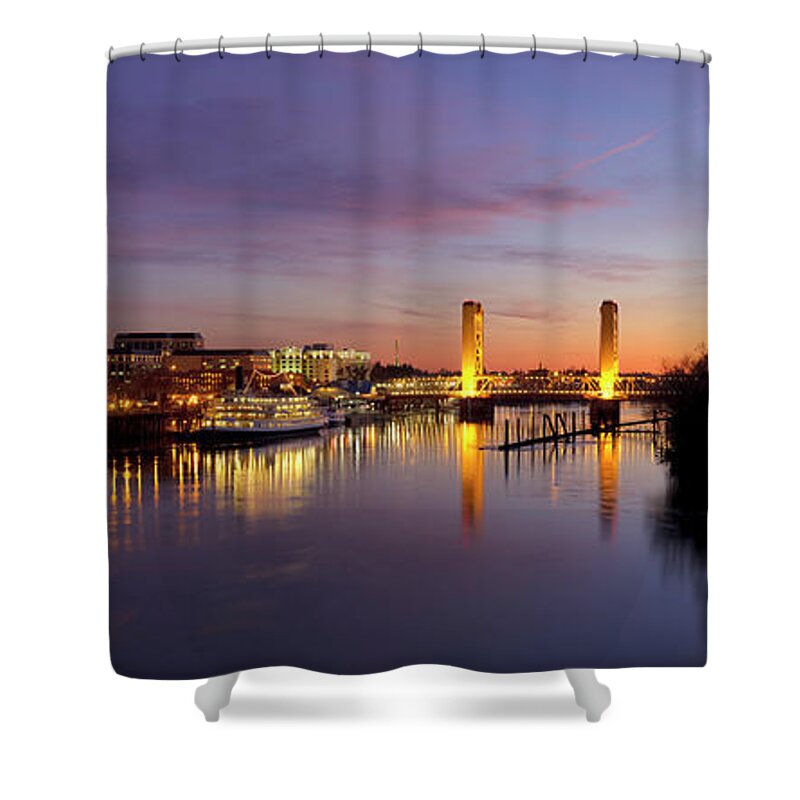Downtown Shower Curtain featuring the photograph Downtown Sacramento skyline after sunset by Ken Brown